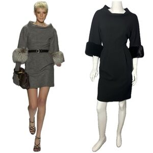 MINK CUFFS! Michael Kors Collection $3995 BOATNECK Stand Collar Runway Dress 4